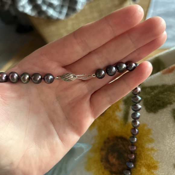 Peacock dye Pearl Necklace 925 clasp - Picture 5 of 5